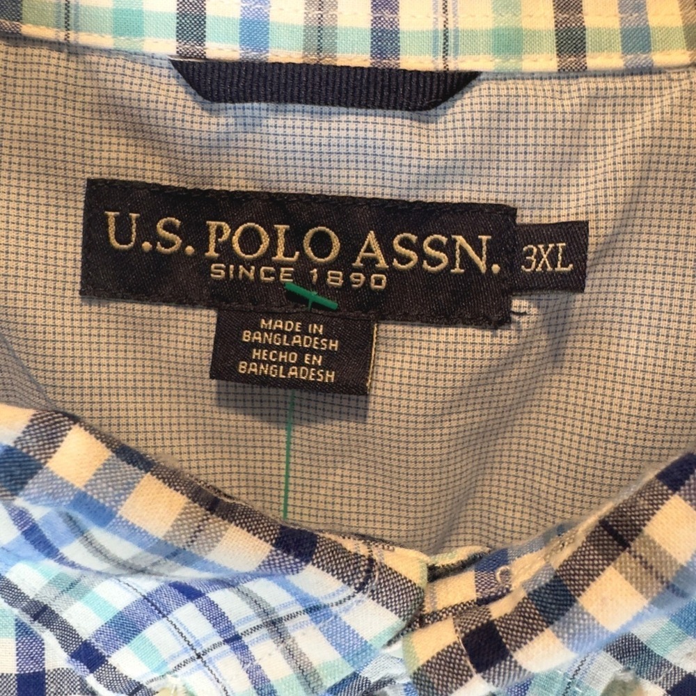 US Polo Assn Mens 3XL Blue Turquoise Plaid Button Down Short Sleeve Shirt Cotton - Picture 5 of 6